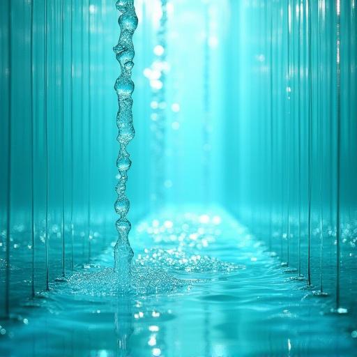 Installazione con elementi d'acqua e vetro.